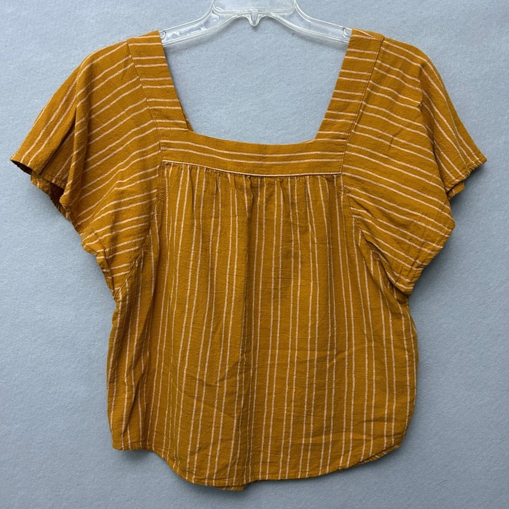 Sonoma Goods For Life Women S Blouse Mustard Yellow Striped Boho Square Neck Top